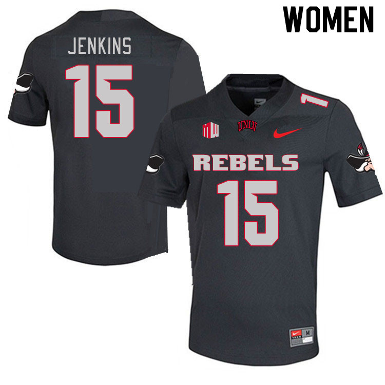 Women #15 Cameren Jenkins UNLV Rebels 2023 College Football Jerseys Stitched-Charcoal - Click Image to Close